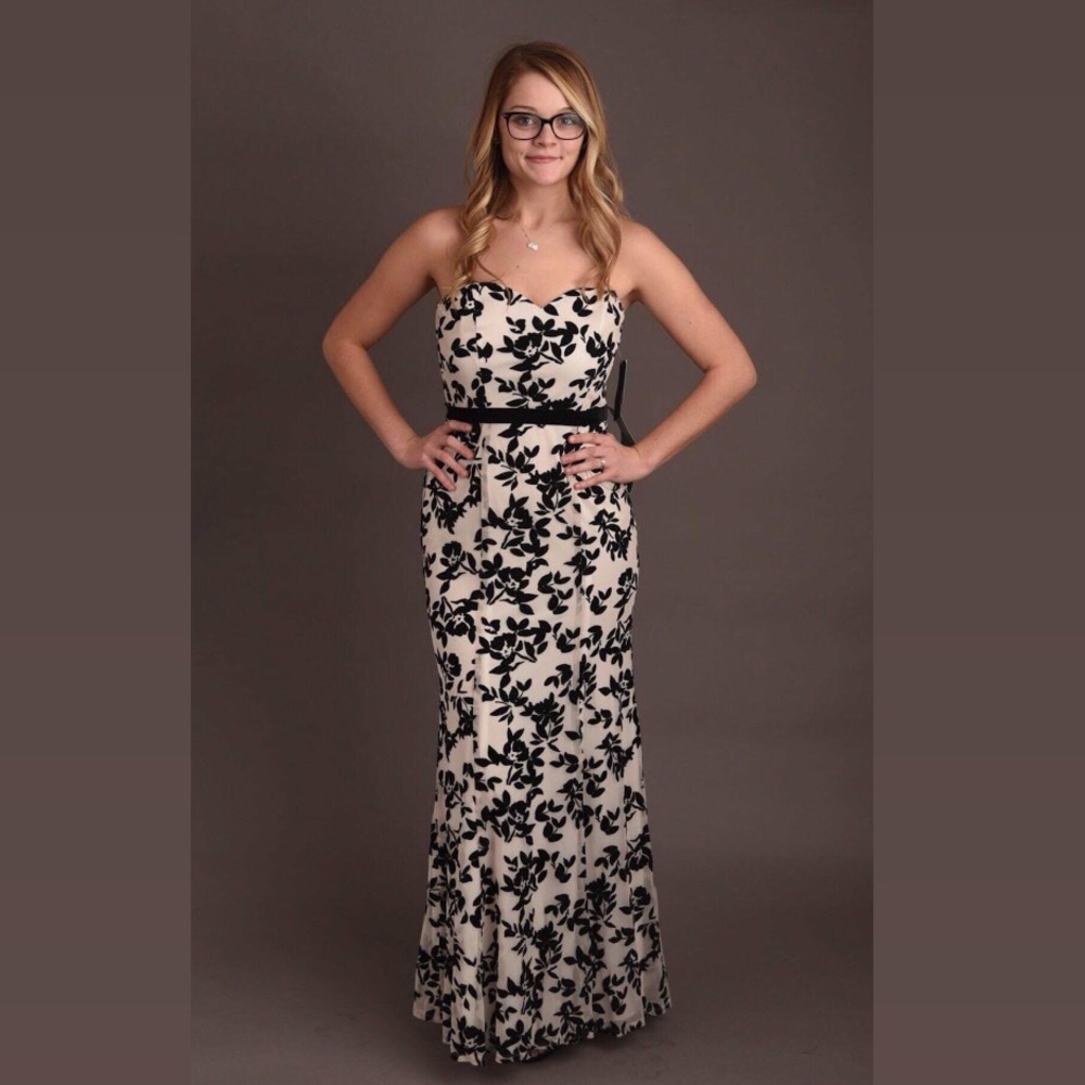 Strapless Black And White Floral Dress
